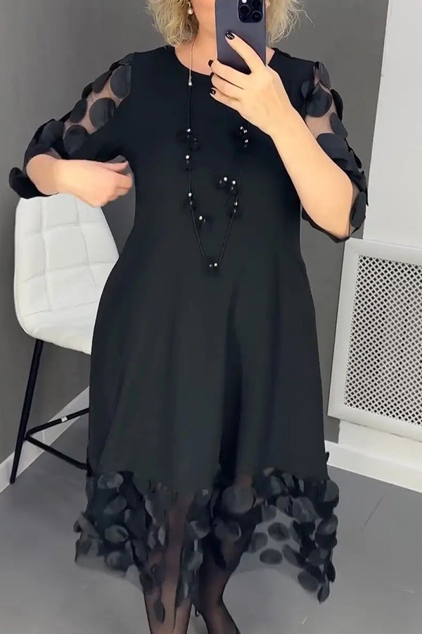 Beatrice | Vestido negro fluido con detalles en tul de lunares