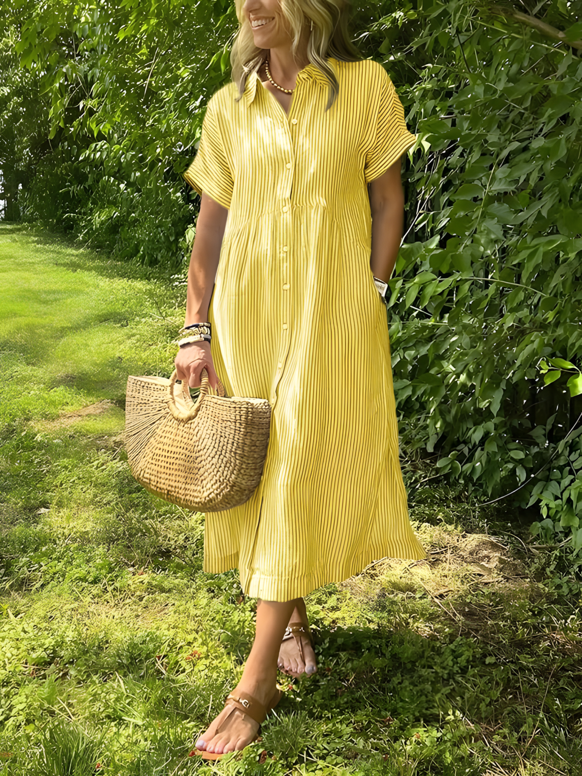 Lare |Vestido largo de rayas con bolsillos y cuello en V