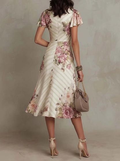 ANI | Vestido midi de satén con estampado floral y un elegante estilo retro
