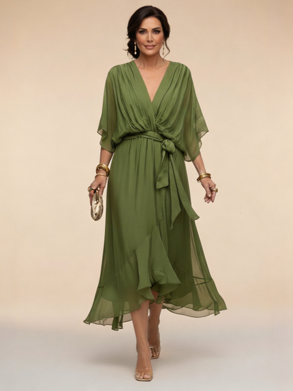 Marta™ | Vestido de chiffon con escote en V