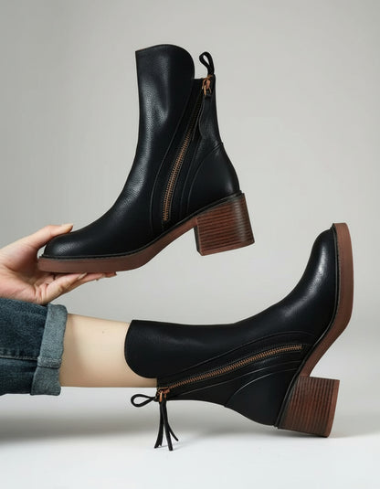 Gabriel | Botines negros de cuero con tacón cómodo, elegantes y atemporales.