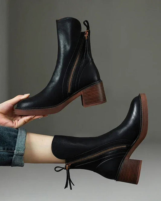Gabriel | Botines negros de cuero con tacón cómodo, elegantes y atemporales.