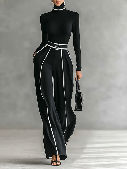 Alba | Conjunto de dos piezas con top de manga larga con cuello alto, pantalón y cinturón