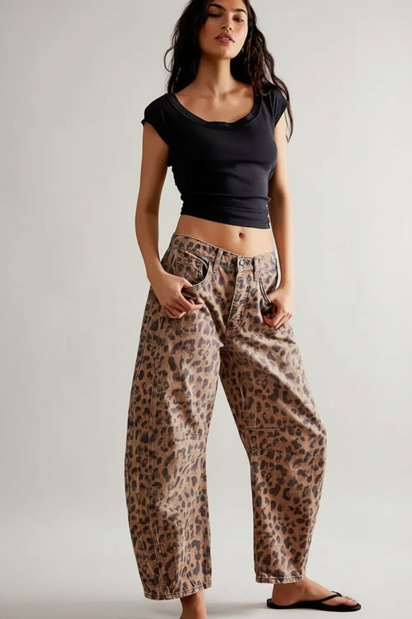 Camila – Jeans anchos estampado leopardo