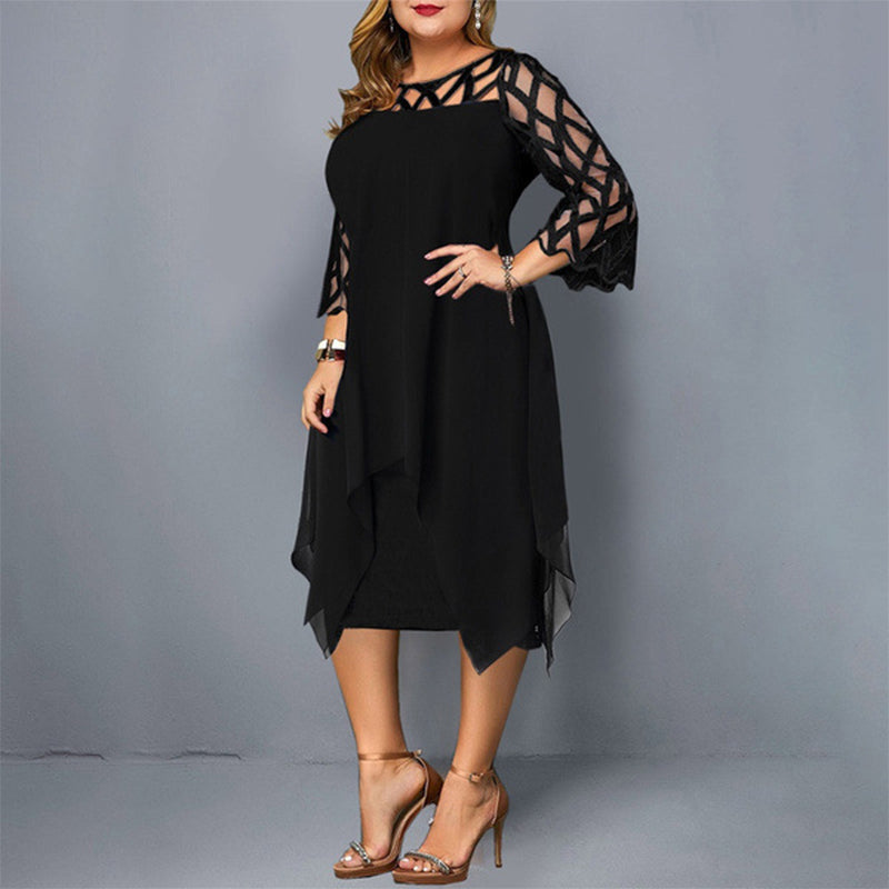 Camilla | Vestido negro asimétrico con mangas transparentes