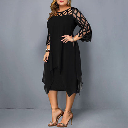 Camilla | Vestido negro asimétrico con mangas transparentes