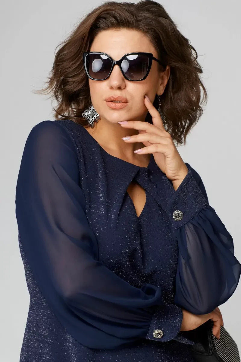 Loredana | Vestido negro elegante con mangas de chifón