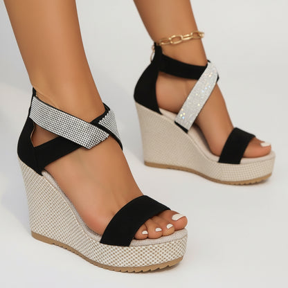 Zaylenna | Sandalias de mujer con plataforma alta, diseño de boca de pez y pedrería
