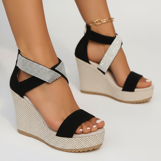 Zaylenna | Sandalias de mujer con plataforma alta, diseño de boca de pez y pedrería