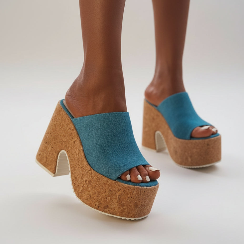 Margarita | Zapatillas de plataforma para mujer en azul claro de una sola tira