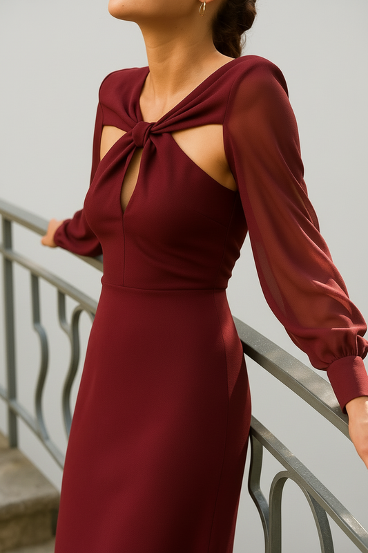 Paola | Elegante vestido midi con detalle calado