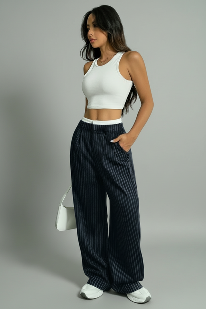 Marisol – Pantalón ancho de rayas con bolsillos