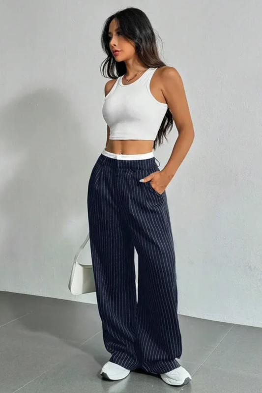 Marisol – Pantalón ancho de rayas con bolsillos