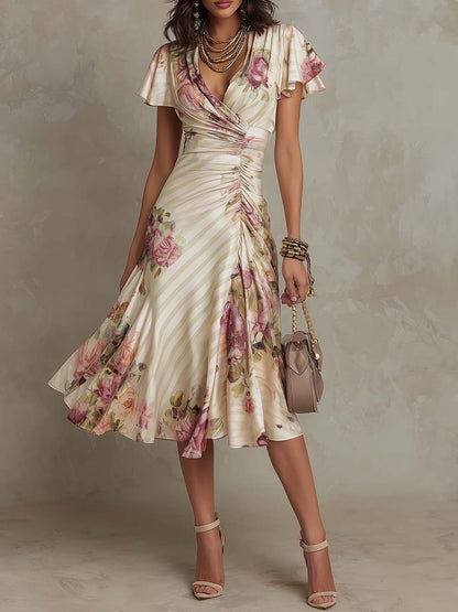ANI | Vestido midi de satén con estampado floral y un elegante estilo retro