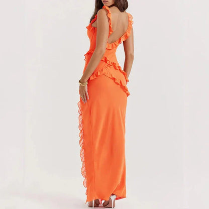 Riana | Vestido vaporoso con volantes y escote drapeado