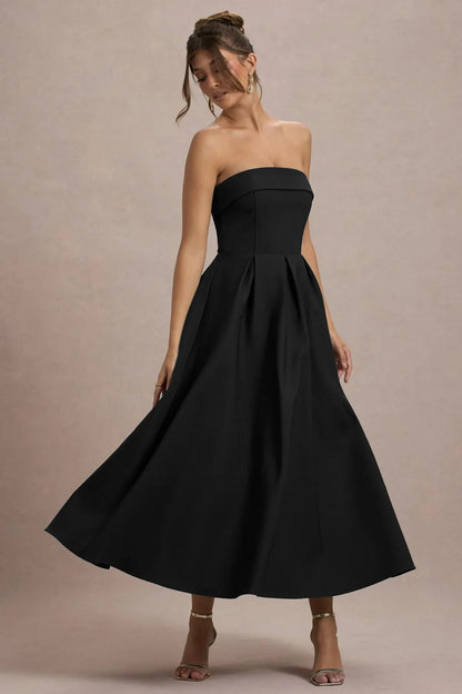 ANNE | Vestido midi elegante con escote de hombros descubiertos