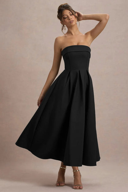 ANNE | Vestido midi elegante con escote de hombros descubiertos