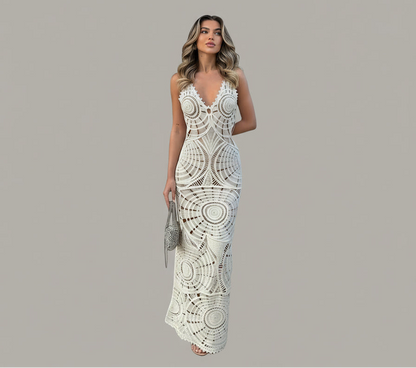 Julieta | Vestido largo de punto liso con cuello en V