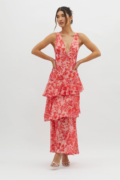 LISA | Vestido Maxi con Volantes Florales