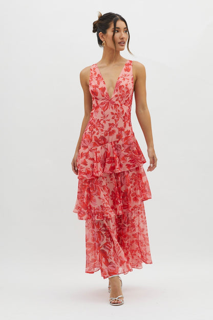 LISA | Vestido Maxi con Volantes Florales