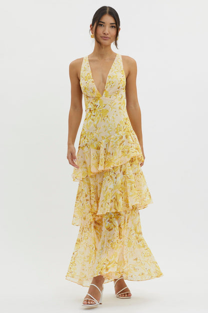 LISA | Vestido Maxi con Volantes Florales