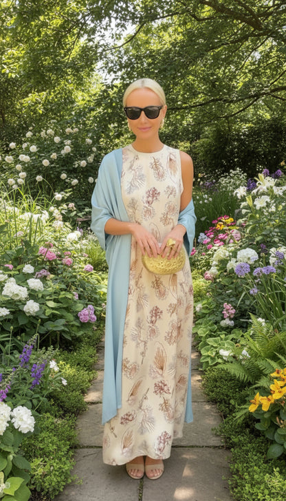 Lunaire | Elegante vestido largo con chal a juego