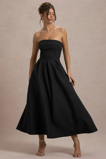 ANNE | Vestido midi elegante con escote de hombros descubiertos