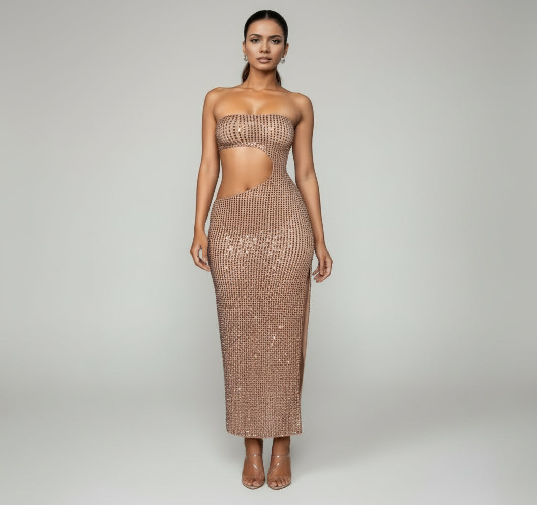 Nerea | Vestido Largo Sin Tirantes con Diamantes de Imitación