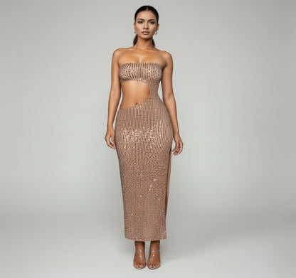 Nerea | Vestido Largo Sin Tirantes con Diamantes de Imitación