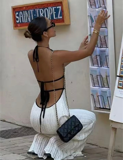 Marina | Vestido Largo Halter con Cordones