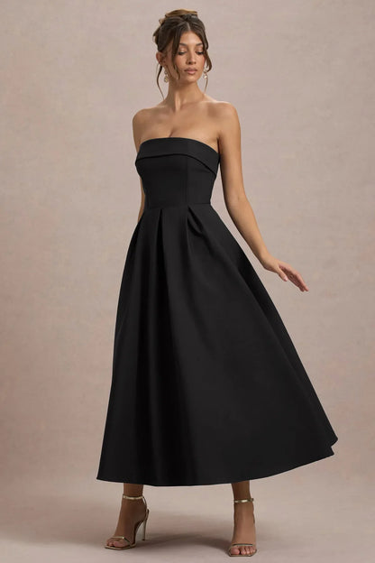 ANNE | Vestido midi elegante con escote de hombros descubiertos