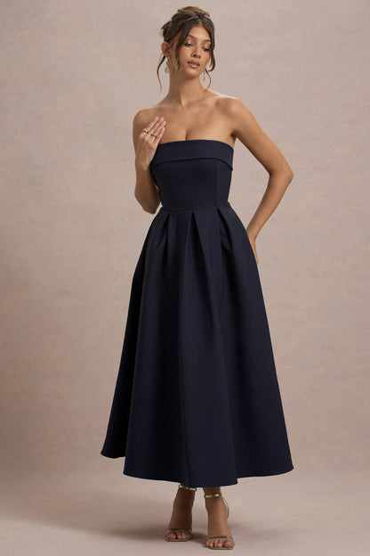ANNE | Vestido midi elegante con escote de hombros descubiertos
