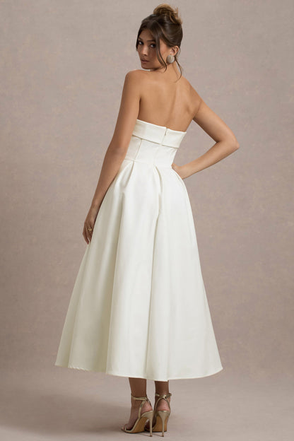 ANNE | Vestido midi elegante con escote de hombros descubiertos