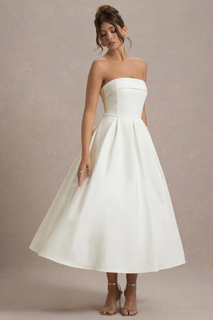 ANNE | Vestido midi elegante con escote de hombros descubiertos