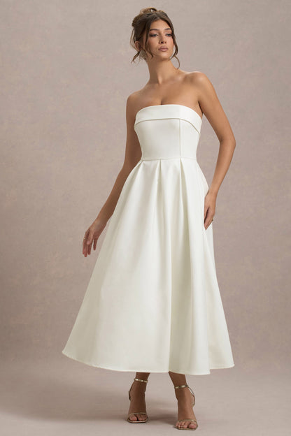 ANNE | Vestido midi elegante con escote de hombros descubiertos