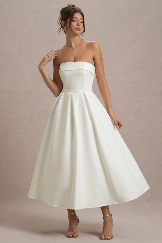 ANNE | Vestido midi elegante con escote de hombros descubiertos