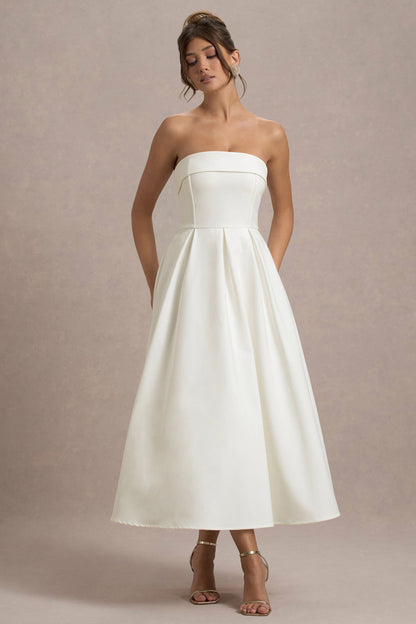 ANNE | Vestido midi elegante con escote de hombros descubiertos