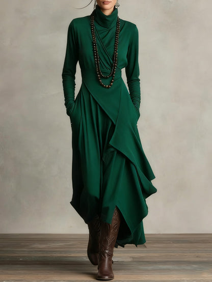 Giorgia™ | Vestido Maxi Plisado Asimétrico en Color Morado con Cuello Alto (Collar no incluido)
