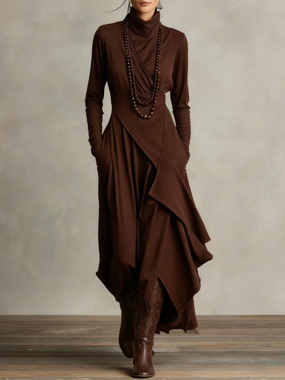 Giorgia™ | Vestido Maxi Plisado Asimétrico en Color Morado con Cuello Alto (Collar no incluido)
