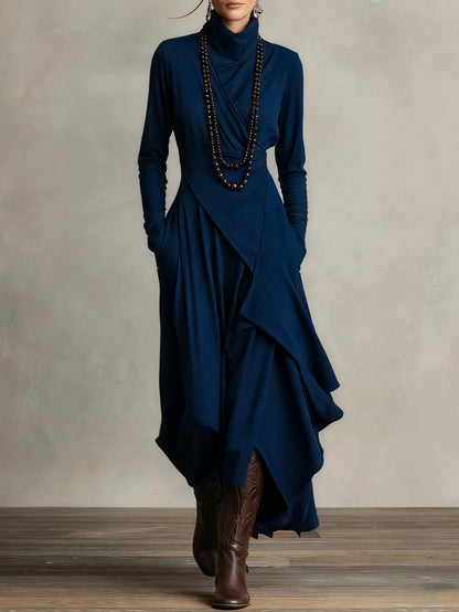 Giorgia™ | Vestido Maxi Plisado Asimétrico en Color Morado con Cuello Alto (Collar no incluido)