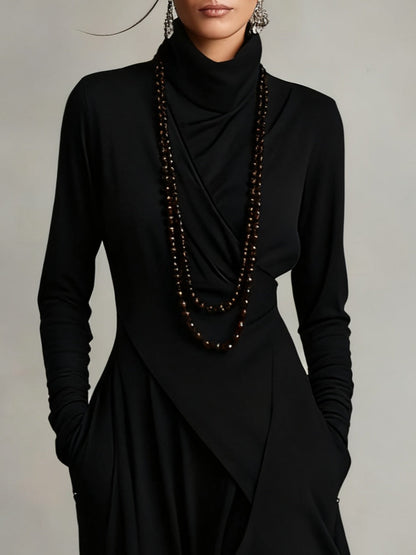 Giorgia™ | Vestido Maxi Plisado Asimétrico en Color Morado con Cuello Alto (Collar no incluido)