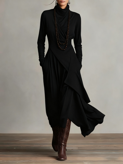 Giorgia™ | Vestido Maxi Plisado Asimétrico en Color Morado con Cuello Alto (Collar no incluido)
