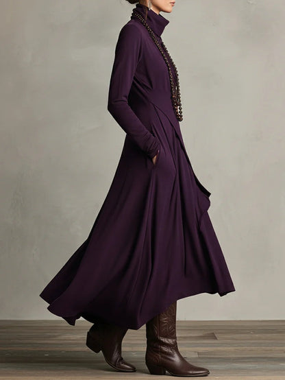 Giorgia™ | Vestido Maxi Plisado Asimétrico en Color Morado con Cuello Alto (Collar no incluido)