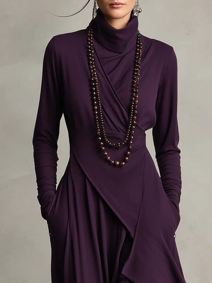 Giorgia™ | Vestido Maxi Plisado Asimétrico en Color Morado con Cuello Alto (Collar no incluido)
