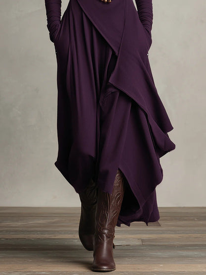 Giorgia™ | Vestido Maxi Plisado Asimétrico en Color Morado con Cuello Alto (Collar no incluido)