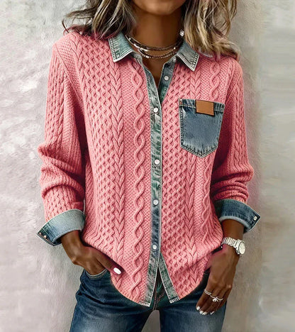 AMBRA | Top de punto patchwork con detalles en denim