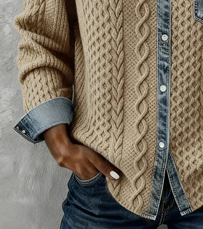 AMBRA | Top de punto patchwork con detalles en denim