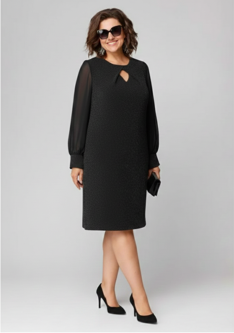 Loredana | Vestido negro elegante con mangas de chifón