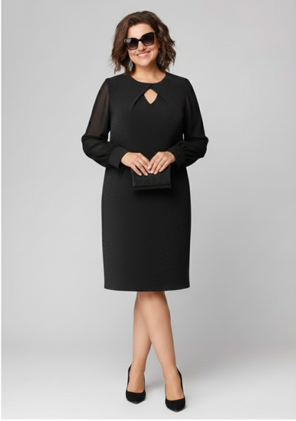 Loredana | Vestido negro elegante con mangas de chifón