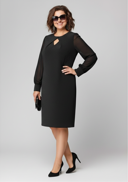 Loredana | Vestido negro elegante con mangas de chifón